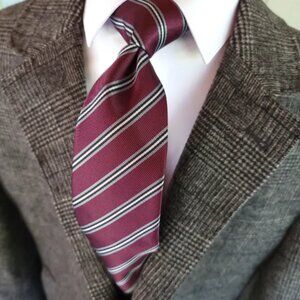 Purple Striped Silk Tie Pocket Square Cufflink Set